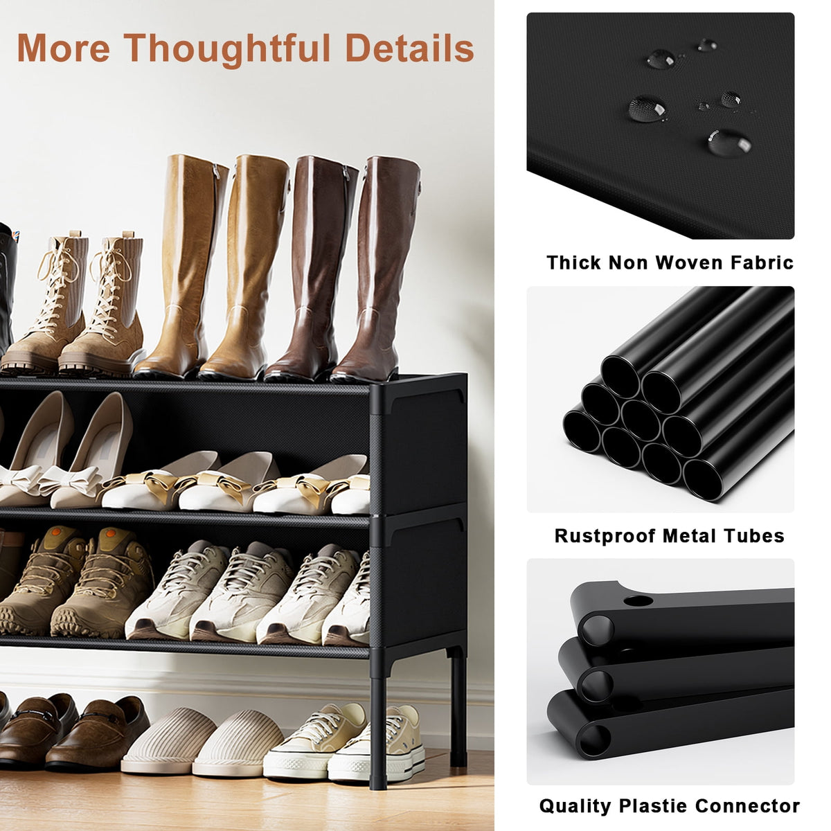 Covered Three Tier Shoe Rack for 12 Pairs, Fabric Shelves for Entryways - Image 6
