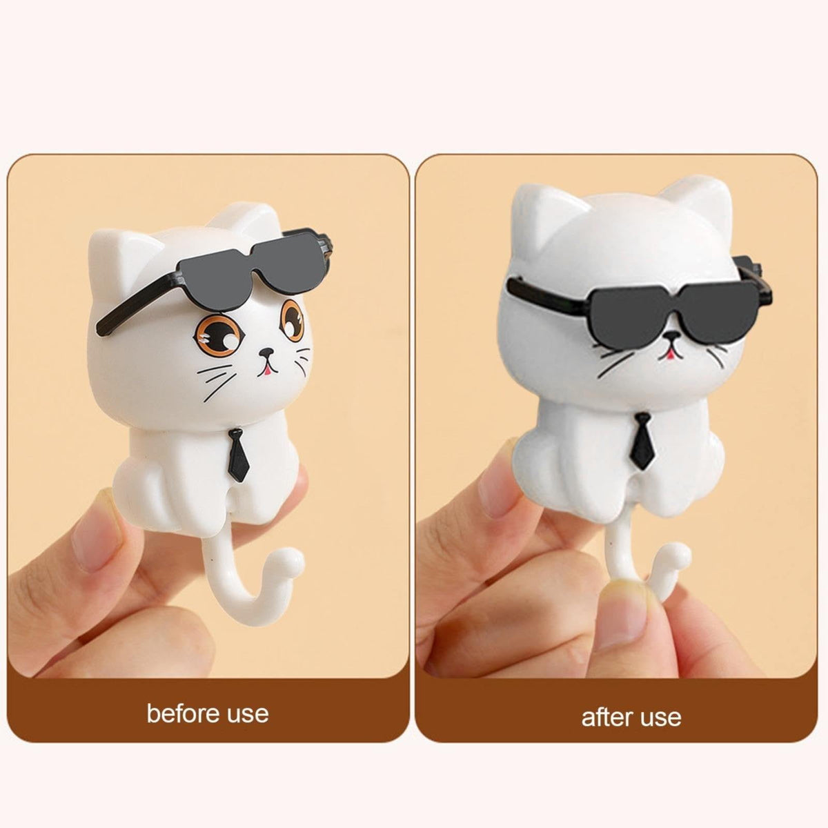 Adhesive Cat Wall Hooks for Keys and Towels, Set of Two in White - Image 6