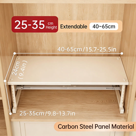 Extendable Closet Shelf in White Steel, Adjusts 15.7 to 25.6 Inches Wide - Image 2