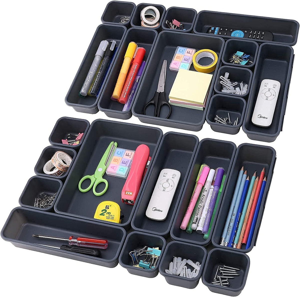Interlocking Drawer Organizer Trays, 22 Pieces in Dark Grey - Image 2
