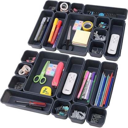 Interlocking Drawer Organizer Trays, 22 Pieces in Dark Grey - Image 2