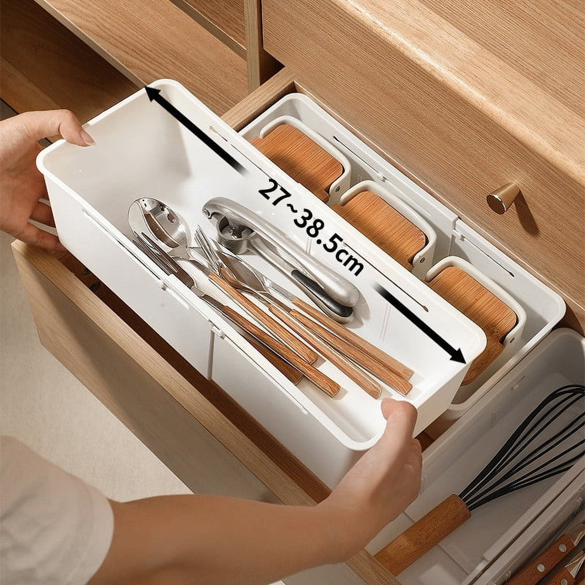Expandable Drawer Organizer with Sliding Dividers, Moulded Plastic Tray - Image 3