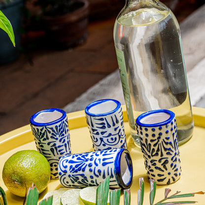 Hand Painted Blue Ceramic Shot Glasses, Set of Four at 2 oz Each - Image 3