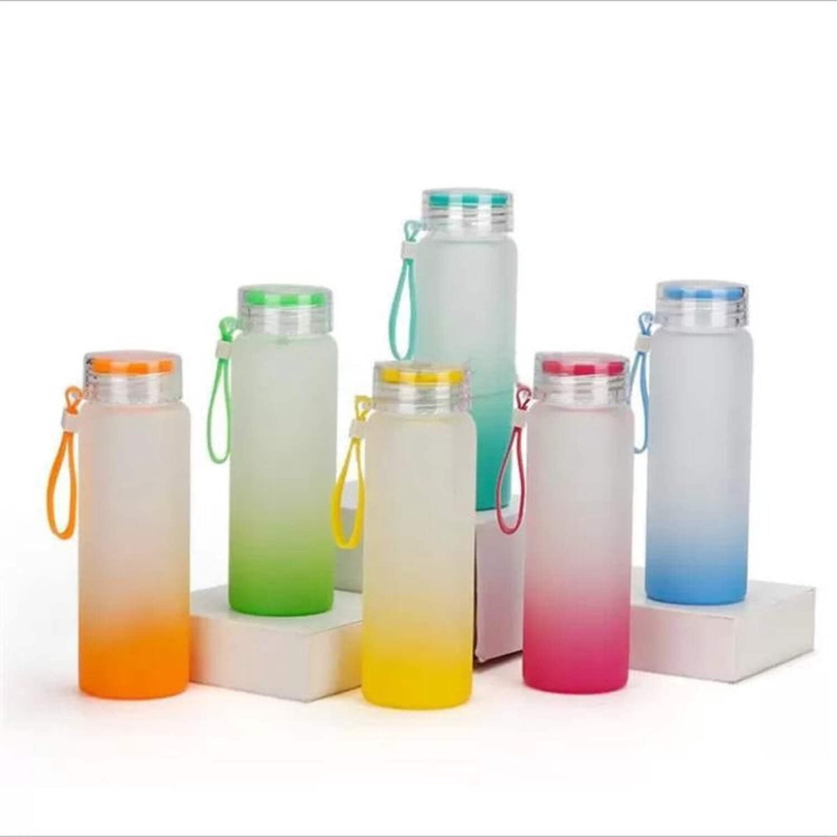 Frosted Glass Tumbler with an Ombre Gradient Finish, 17 oz with Lid - Image 2