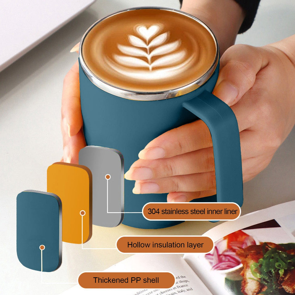 Double Wall Stainless Coffee Mug with Handle and Lid, 500 ml - Image 4
