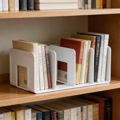 Four Slot Desktop Book Stand in White Plastic, 10.2 Inches Wide - Image 5