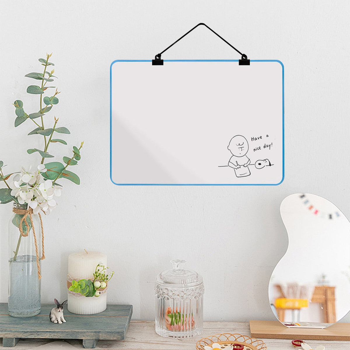 Small Magnetic Dry Erase Board with a Hanging Cord and Metal Frame - Image 3