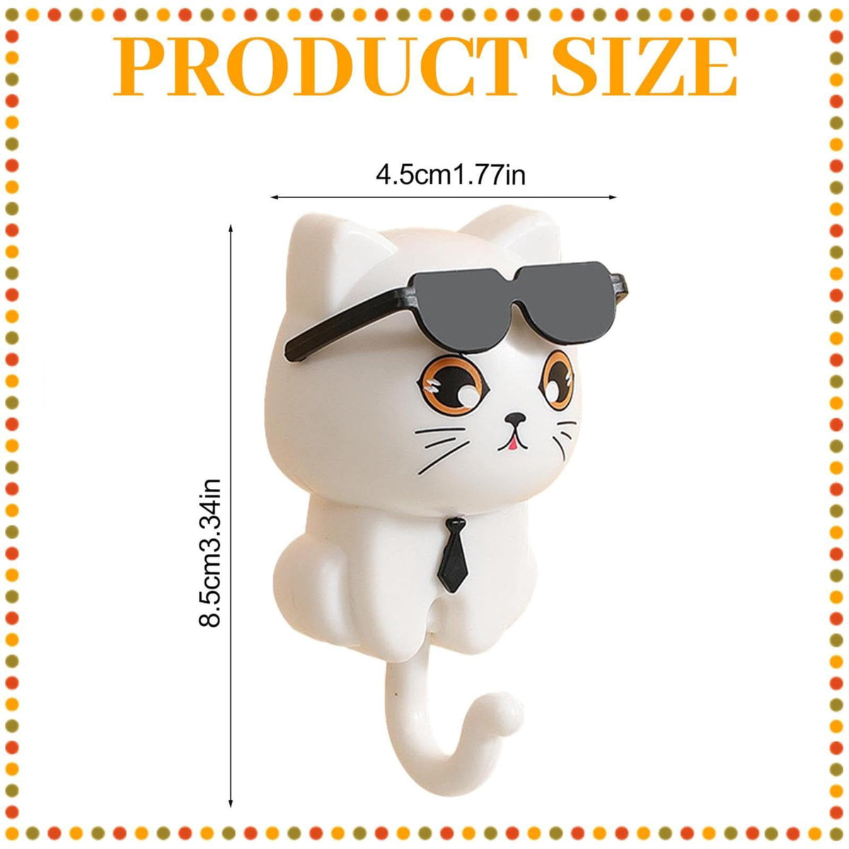 Adhesive Cat Wall Hooks for Keys and Towels, Set of Two in White - Image 3