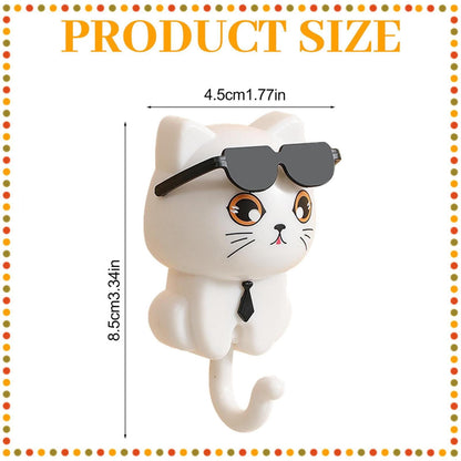 Adhesive Cat Wall Hooks for Keys and Towels, Set of Two in White - Image 3