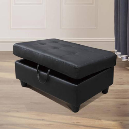Tufted Faux Leather Storage Ottoman with Lift Off Padded Top, Black - Image 2