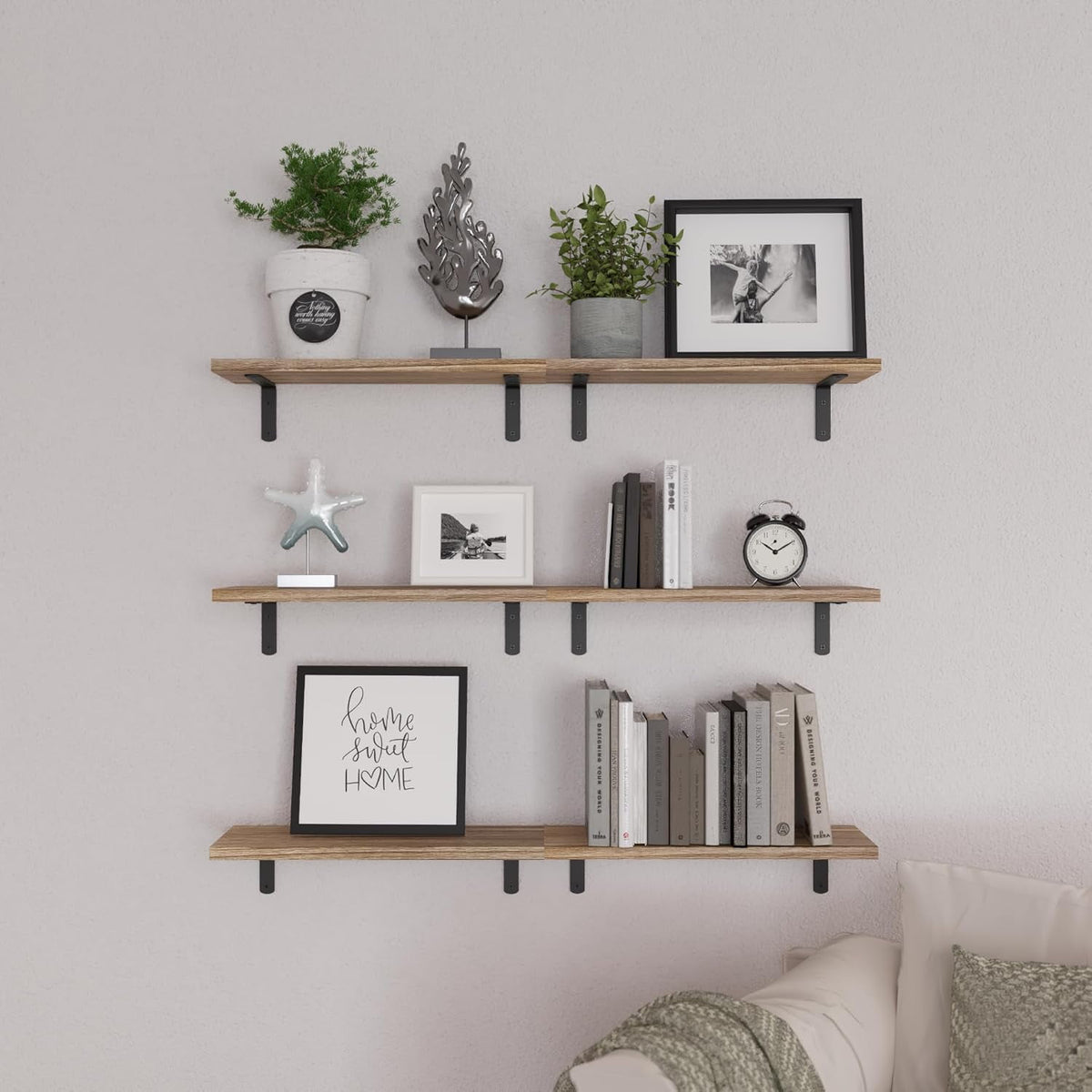 Paulownia Wood Floating Shelves, Set of Six at 16.5 by 6 Inches - Image 6