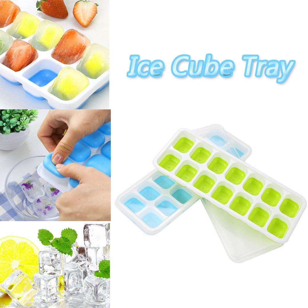 Covered Ice Cube Trays, Two Flexible Stacking Trays of 14 Cubes Each - Image 2