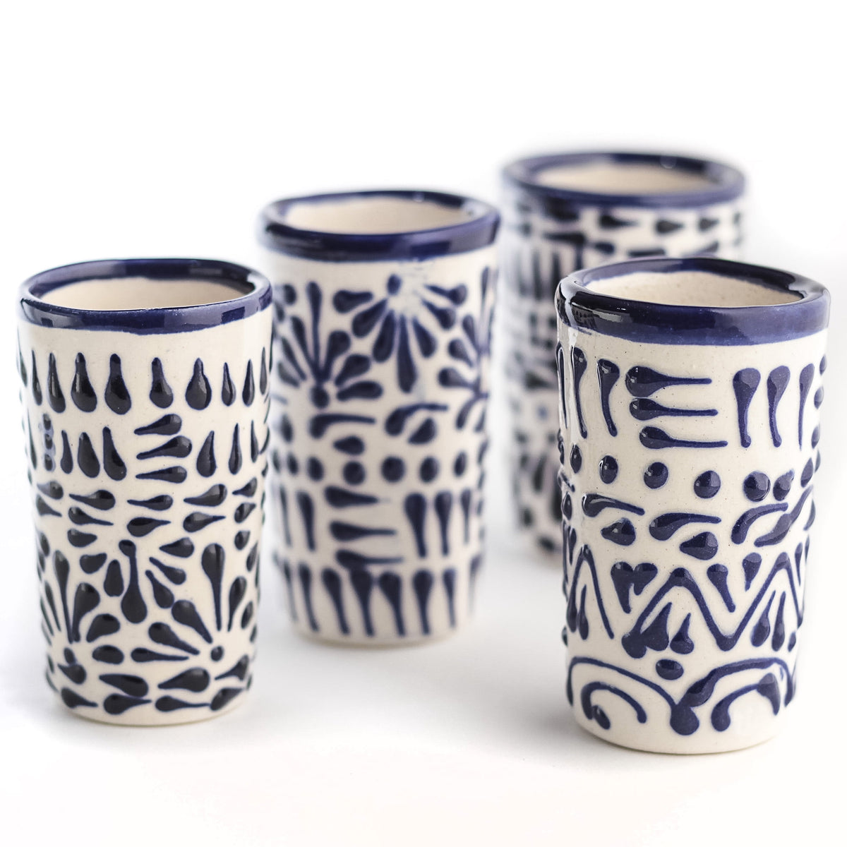 Hand Painted Blue Ceramic Shot Glasses, Set of Four at 2 oz Each - Image 4
