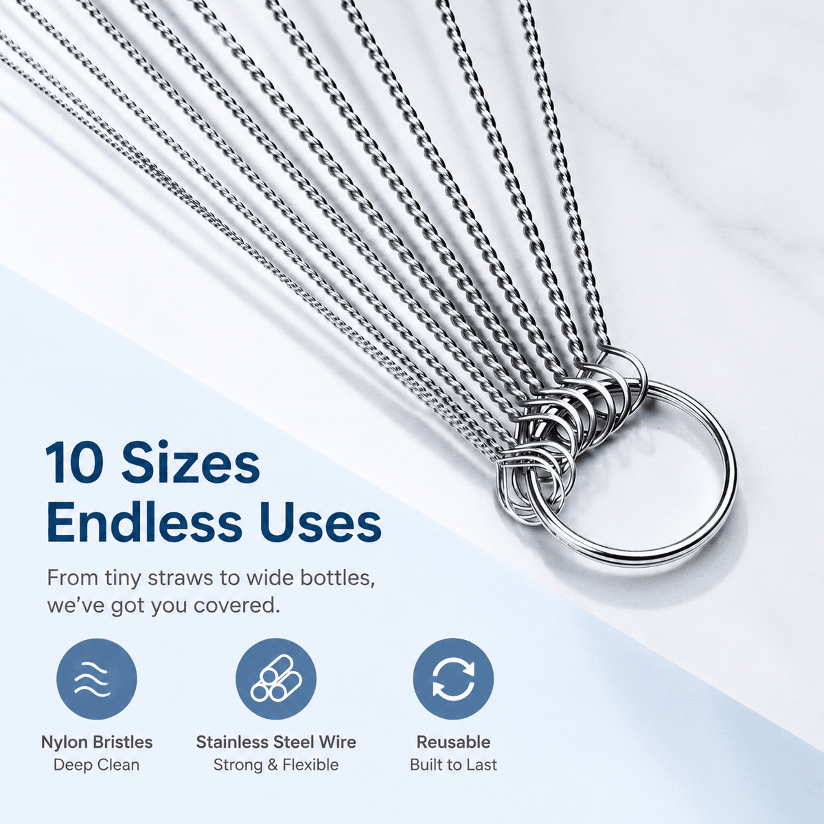 Nylon Tube and Straw Brush Set, Ten Sizes from 1/16 to 1 Inch - Image 4