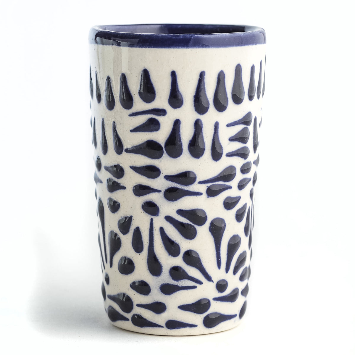 Hand Painted Blue Ceramic Shot Glasses, Set of Four at 2 oz Each - Image 6