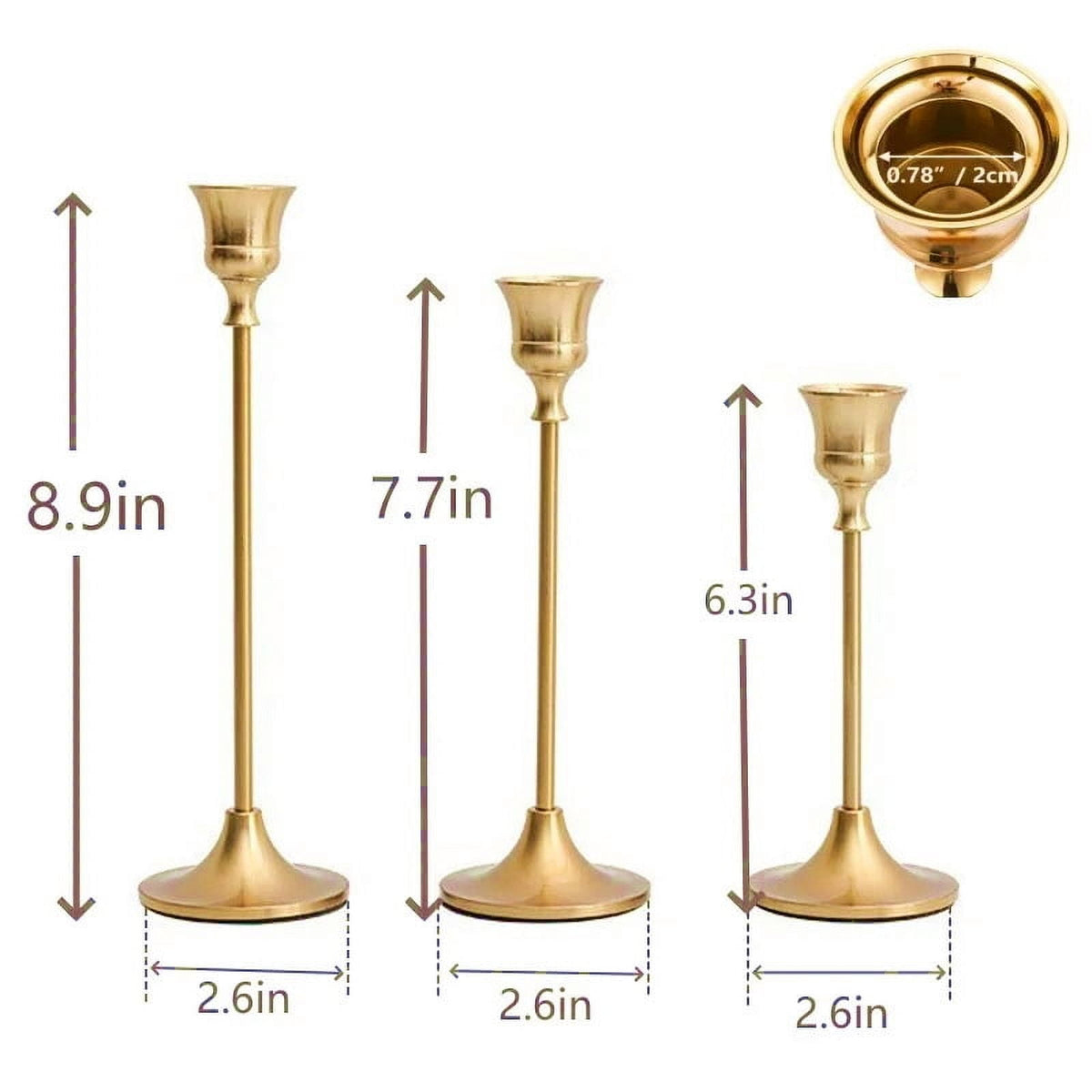 Tapered Candle Holders in Gold Iron, Set of Three Graduated Heights - Image 2