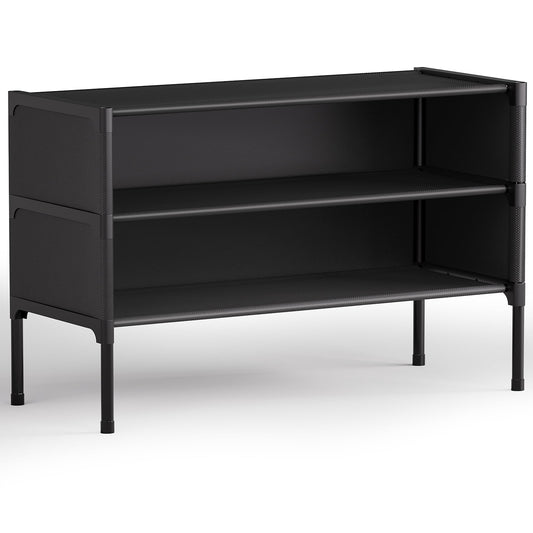 Covered Three Tier Shoe Rack for 12 Pairs, Fabric Shelves for Entryways