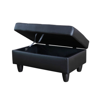Tufted Faux Leather Storage Ottoman with Lift Off Padded Top, Black - Image 5
