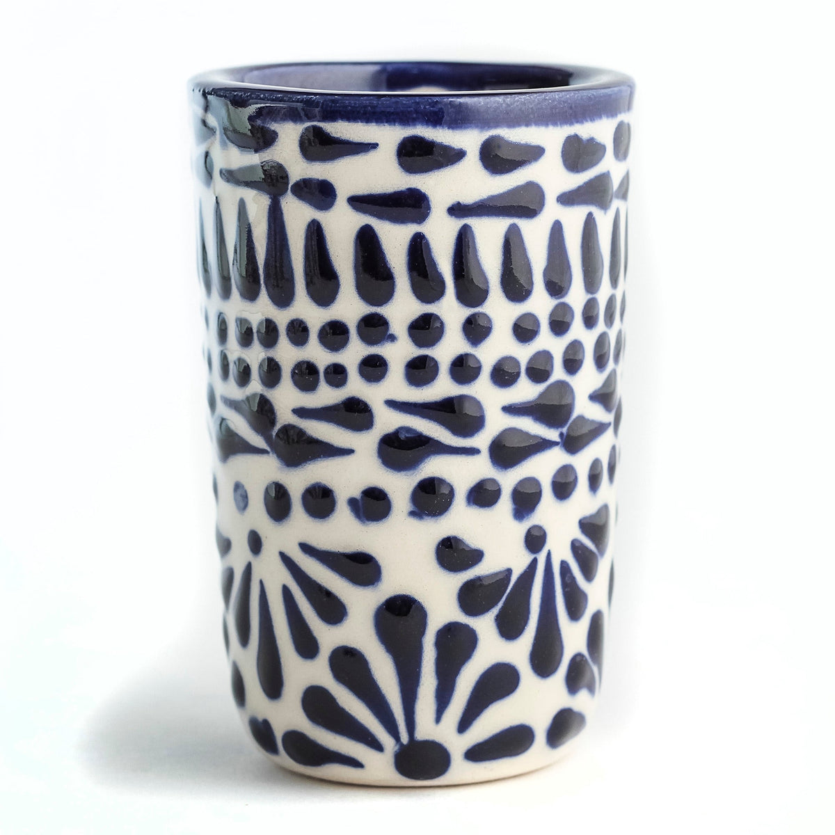 Hand Painted Blue Ceramic Shot Glasses, Set of Four at 2 oz Each