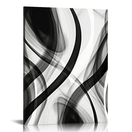 Abstract Line Canvas Print in Black, White and Grey, 16 by 20 Inches