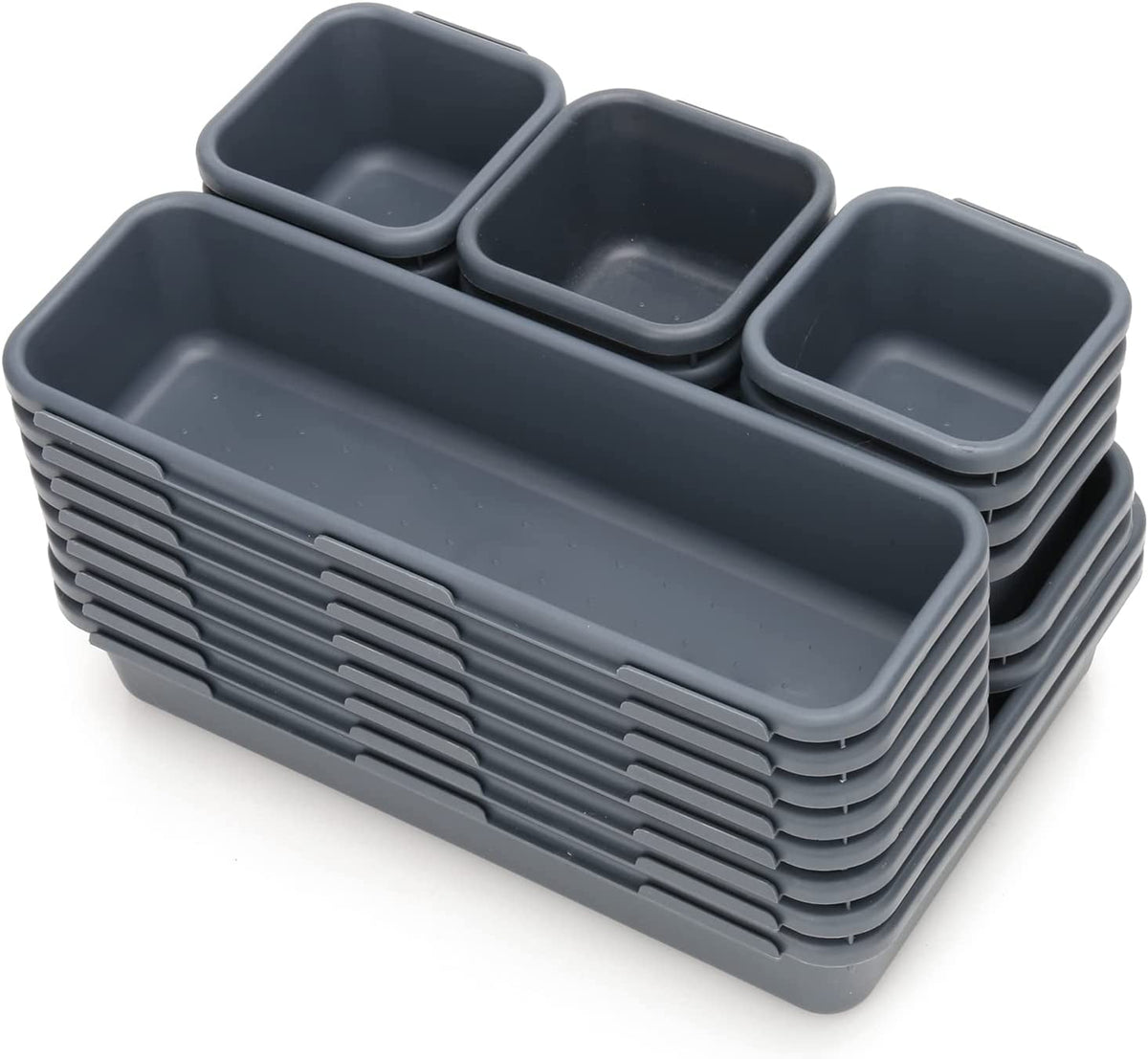 Interlocking Drawer Organizer Trays, 22 Pieces in Dark Grey