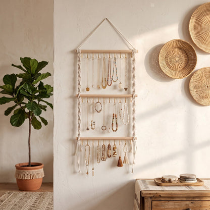 Woven Macrame Jewelry Hanger with 30 Hooks, 27.5 by 13.7 Inches - Image 2