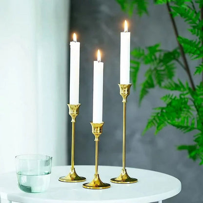 Tapered Candle Holders in Gold Iron, Set of Three Graduated Heights - Image 3