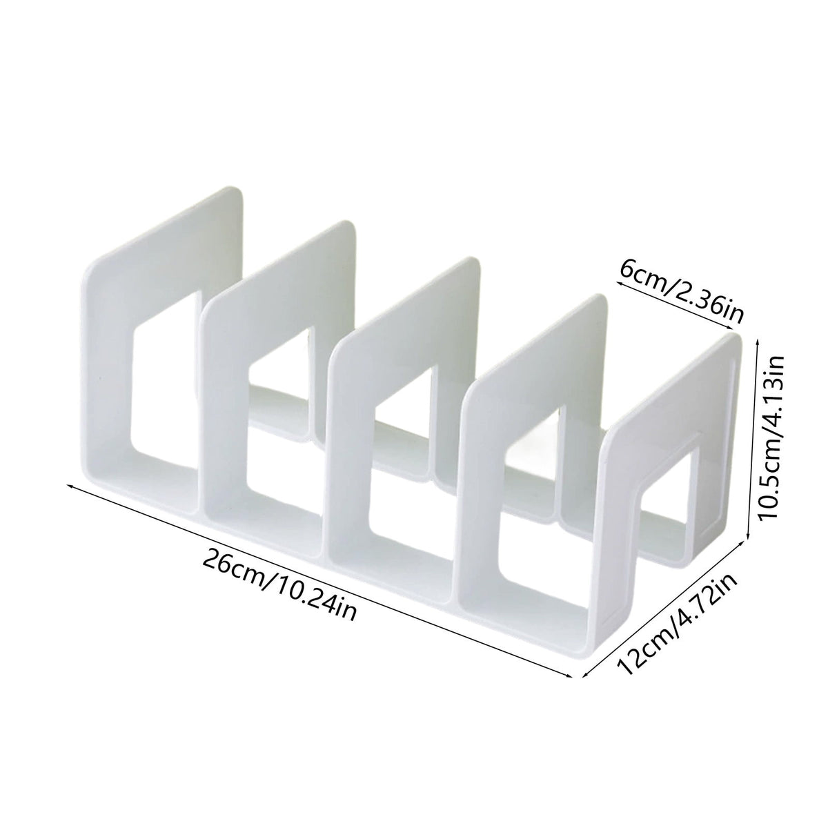 Four Slot Desktop Book Stand in White Plastic, 10.2 Inches Wide - Image 4