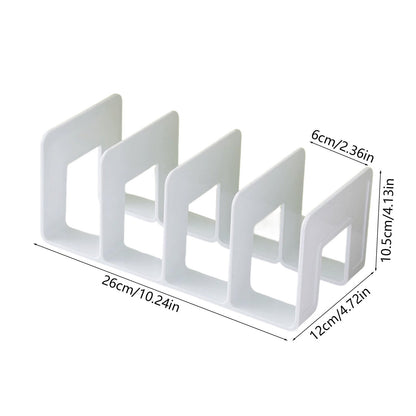 Four Slot Desktop Book Stand in White Plastic, 10.2 Inches Wide - Image 4