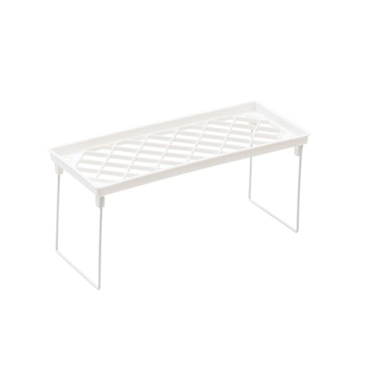 Stackable Shelf Riser for Cabinets, Folding Plastic Rack in Three Widths