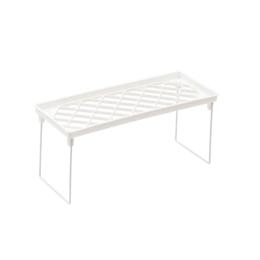 Stackable Shelf Riser for Cabinets, Folding Plastic Rack in Three Widths