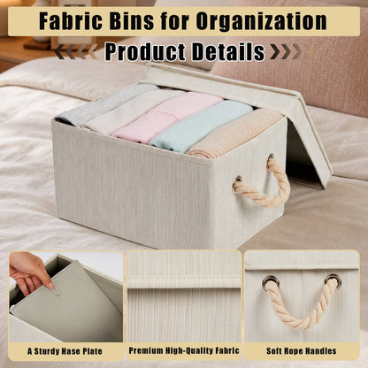 Lidded Fabric Storage Boxes, Set of 3 with Rope Handles, 11.8 x 9.1 x 6.7 In - Image 5