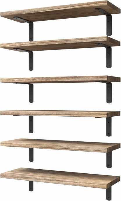 Paulownia Wood Floating Shelves, Set of Six at 16.5 by 6 Inches