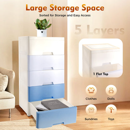 Five Drawer Rolling Storage Tower, 31.5 Inches Tall with Removable Casters - Image 5