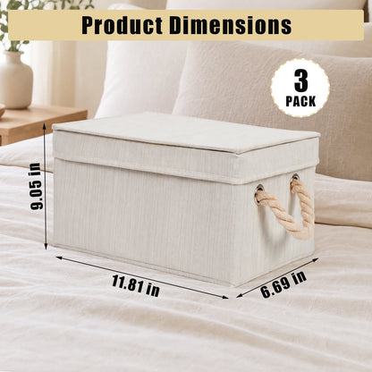 Lidded Fabric Storage Boxes, Set of 3 with Rope Handles, 11.8 x 9.1 x 6.7 In - Image 2