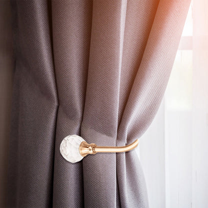 U Shaped Curtain Holdbacks in Gold Metal with Faceted Crystal Finials - Image 2