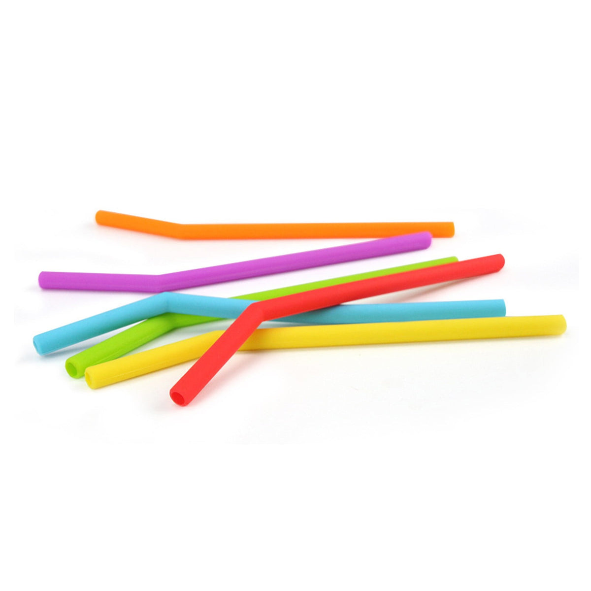 Reusable Silicone Straws, Six Flexible 14 Inch Tubes with Two Brushes