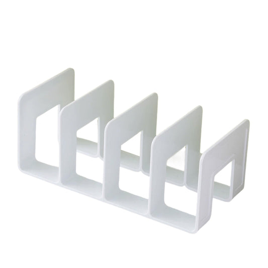 Four Slot Desktop Book Stand in White Plastic, 10.2 Inches Wide