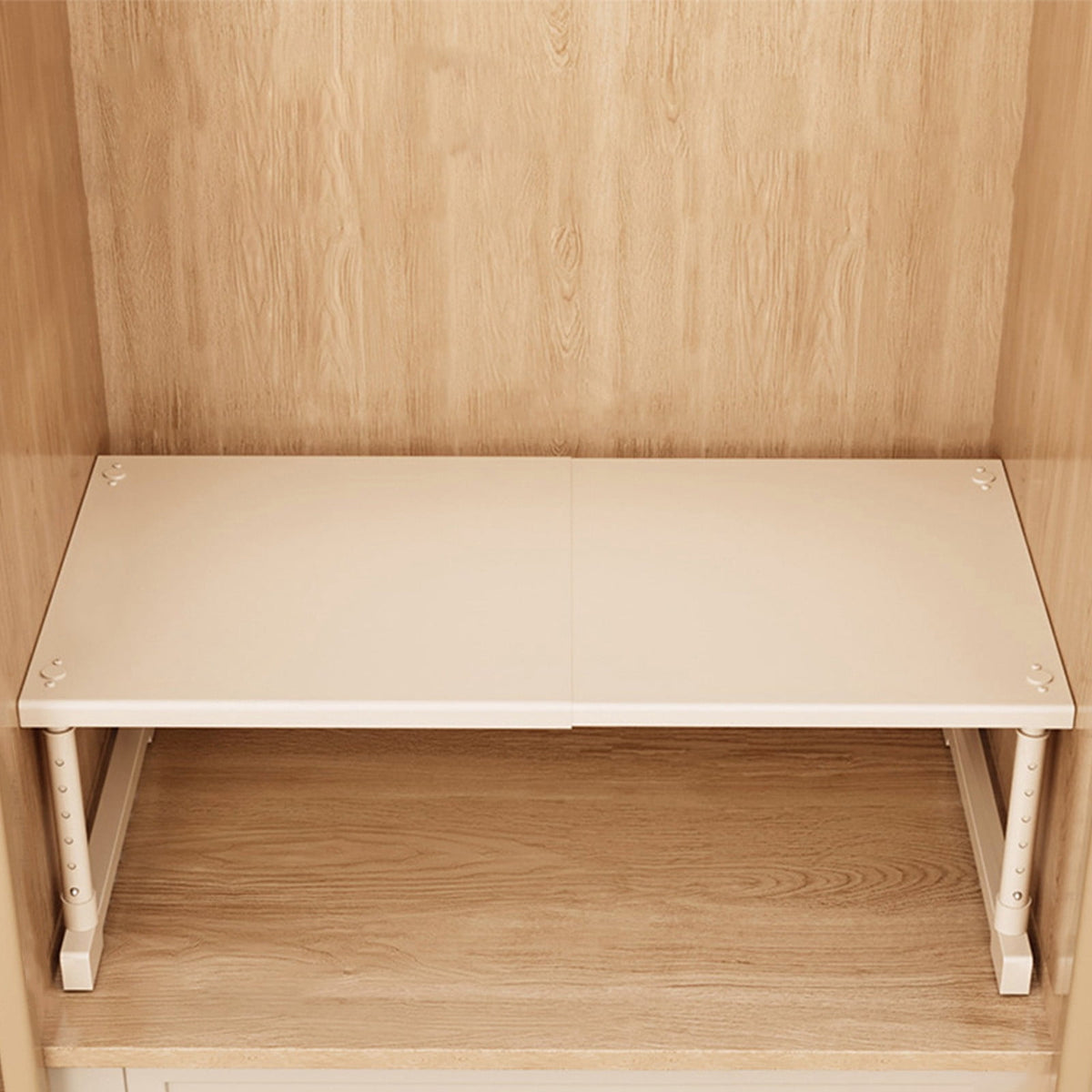 Extendable Closet Shelf in White Steel, Adjusts 15.7 to 25.6 Inches Wide - Image 5
