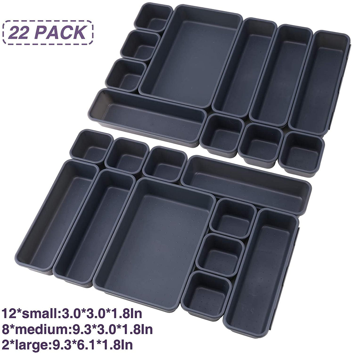 Interlocking Drawer Organizer Trays, 22 Pieces in Dark Grey - Image 6