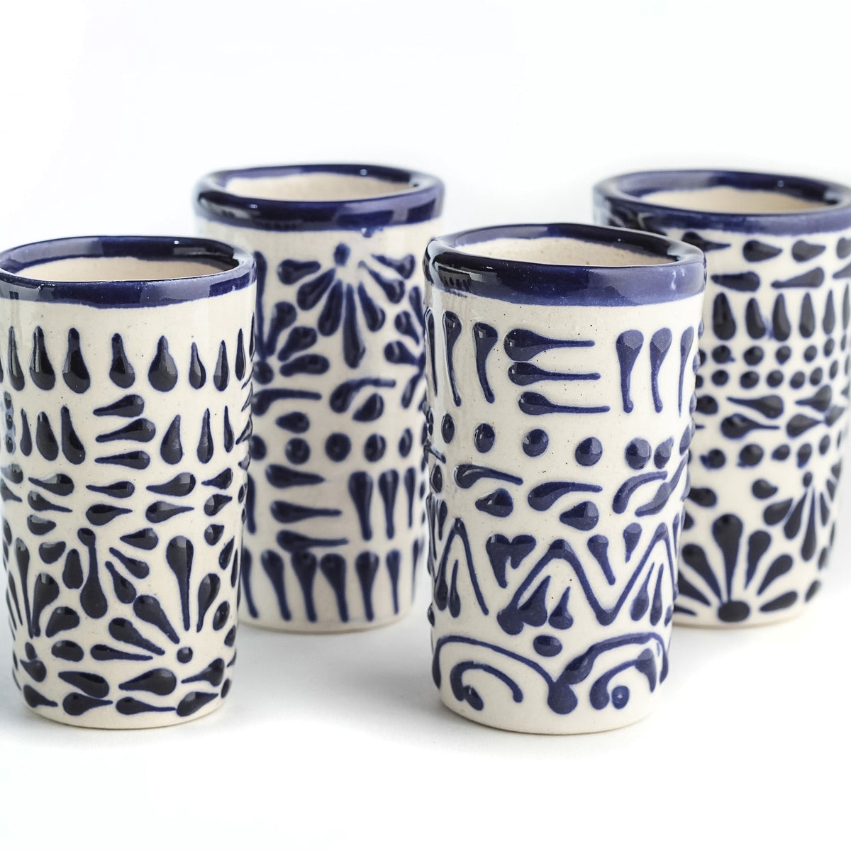Hand Painted Blue Ceramic Shot Glasses, Set of Four at 2 oz Each - Image 2