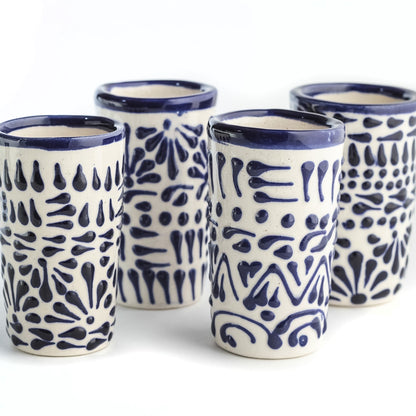 Hand Painted Blue Ceramic Shot Glasses, Set of Four at 2 oz Each - Image 2