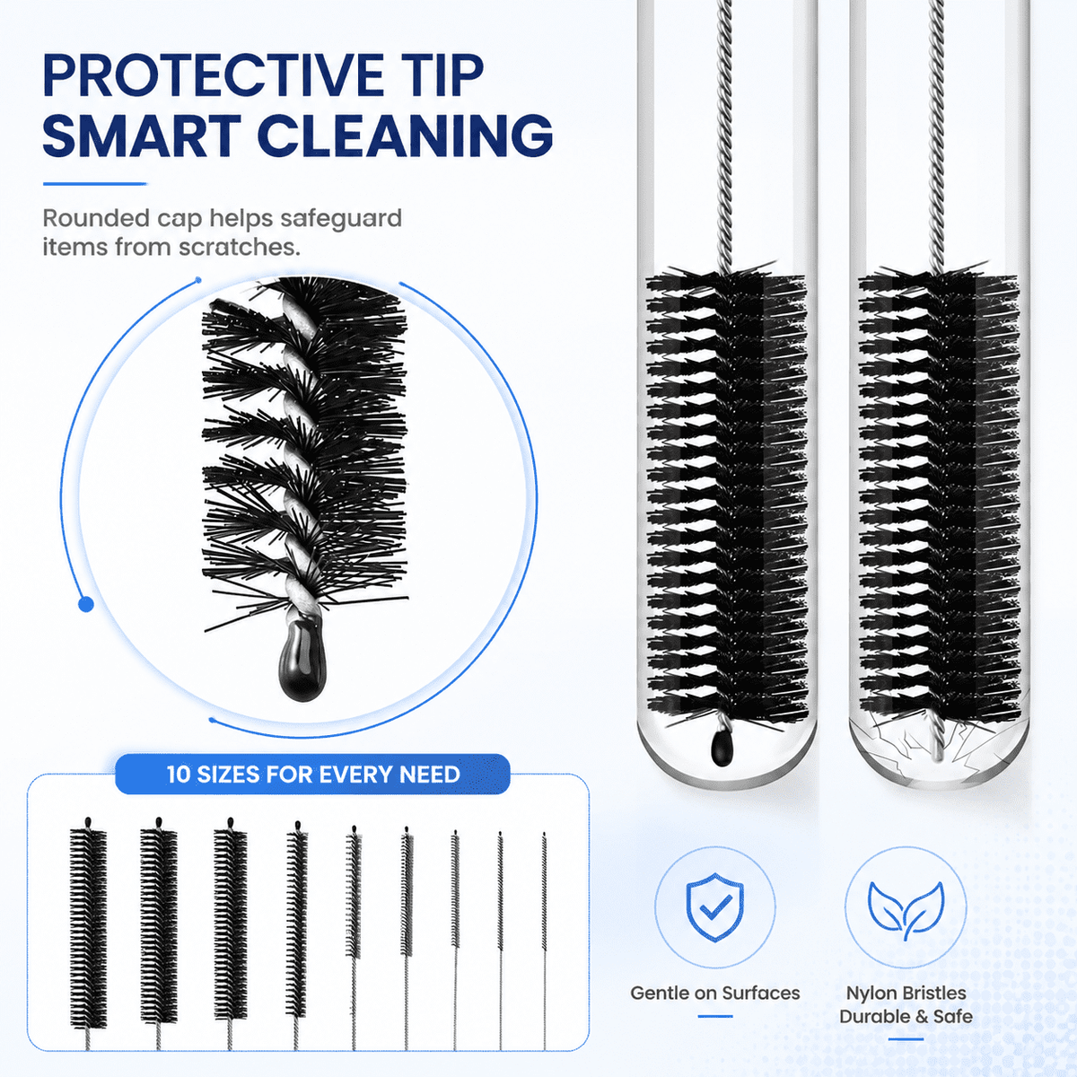 Nylon Tube and Straw Brush Set, Ten Sizes from 1/16 to 1 Inch - Image 5
