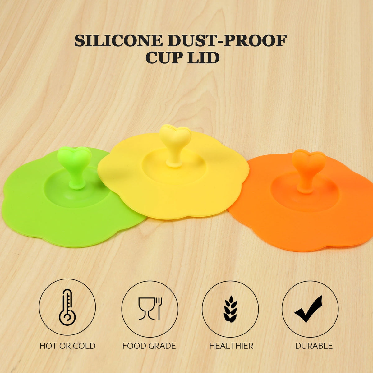 Silicone Mug Lids, Six Airtight Covers with a Heart Tab, 105 mm - Image 6