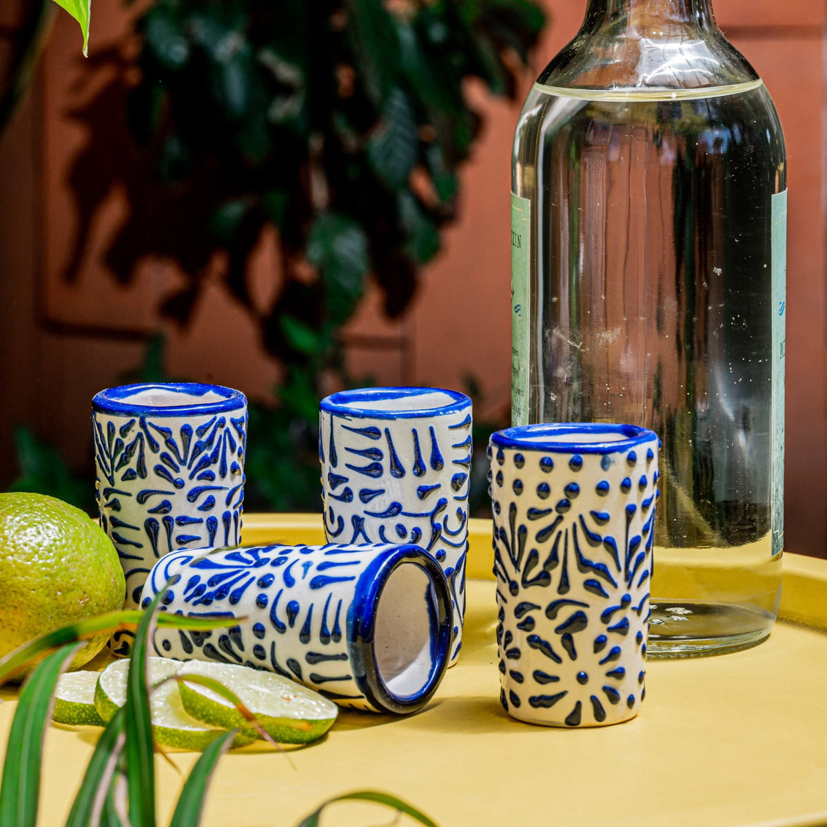 Hand Painted Blue Ceramic Shot Glasses, Set of Four at 2 oz Each - Image 5