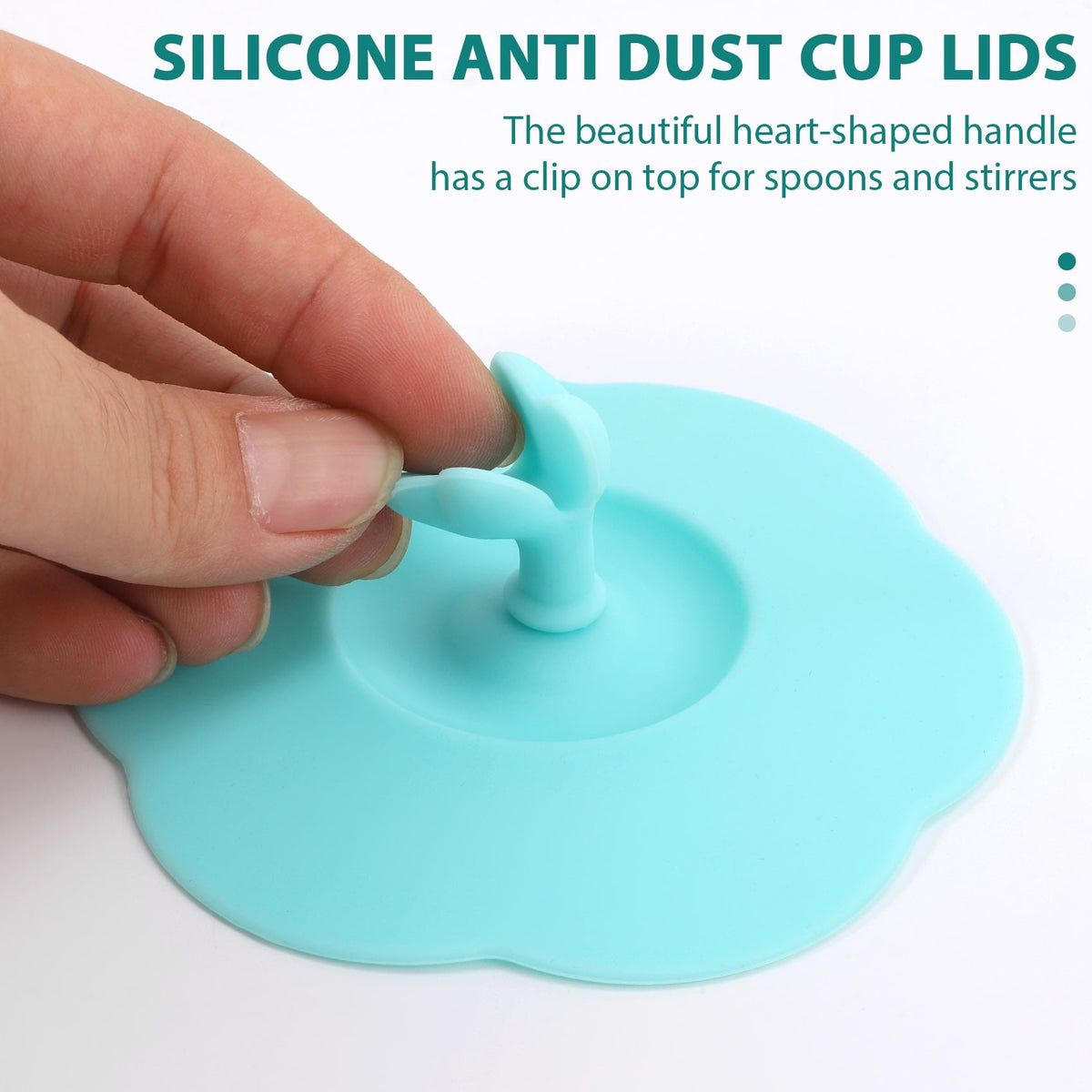 Silicone Mug Lids, Six Airtight Covers with a Heart Tab, 105 mm - Image 3