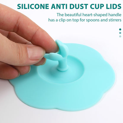 Silicone Mug Lids, Six Airtight Covers with a Heart Tab, 105 mm - Image 3