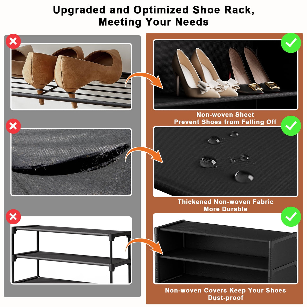 Covered Three Tier Shoe Rack for 12 Pairs, Fabric Shelves for Entryways - Image 4