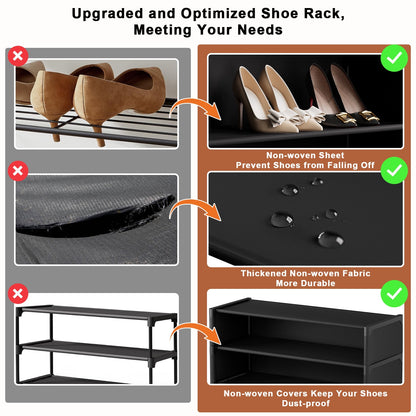 Covered Three Tier Shoe Rack for 12 Pairs, Fabric Shelves for Entryways - Image 4