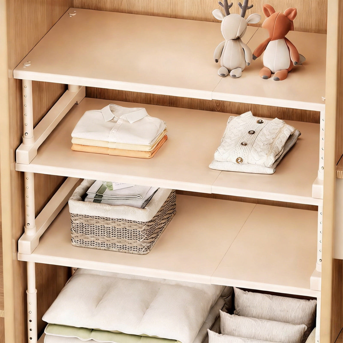 Extendable Closet Shelf in White Steel, Adjusts 15.7 to 25.6 Inches Wide - Image 4